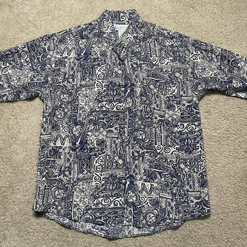 Vintage Whistles 100% Silk Button-Down Shirt Women’s Size Small Tan Blue